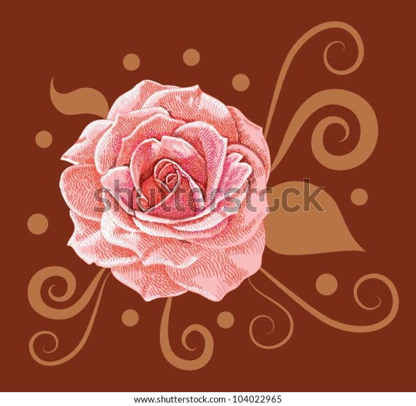 Rose vector decorative. Flower sketch with\
curl ornament decoration