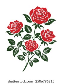 Rose vector design with sharp edges featuring branches, petals, and detailed leaves 