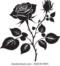 rosa, Vector, flor, silueta, simple, ilustración, icono, patrón, negro, rama, plantilla, diseño, blanco, hoja, forma, doodle, boceto, floral, tatuaje, flor, decoración, vapor, arte, abstracto, jardín,