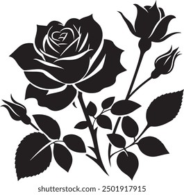 rose, vector, flower, silhouette, simple, illustration, icon, pattern, black, branch, stencil, design, white, leaf, shape, doodle, sketch, floral, tattoo, blossom, decor, steam, art, abstract, garden,