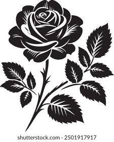 rose, vector, flower, silhouette, simple, illustration, icon, pattern, black, branch, stencil, design, white, leaf, shape, doodle, sketch, floral, tattoo, blossom, decor, steam, art, abstract, garden,