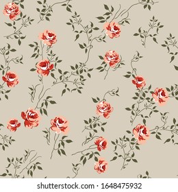 rose vector flowers with small leaves pattern on background