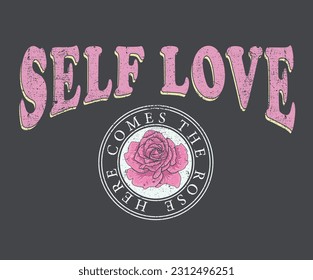 Rose vector graphic print artwork for apparel, stickers, posters, background and others. Self love club. Flower print design.