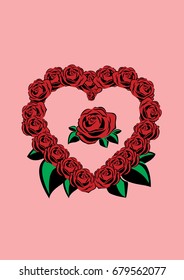 Rose vector with heart decorative.