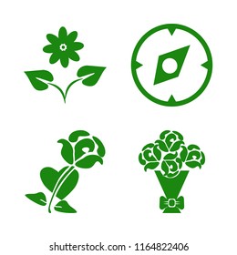 rose vector icons set. with rose bouquet, rose heart, flower and compass in set