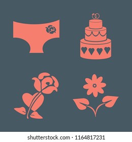 rose vector icons set. with cake wedding, flower, rose heart and panties rose in set