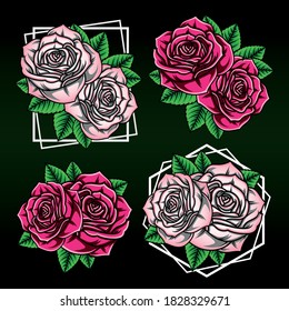Rose vector illustration with different style and color. White rose and Pink rose
