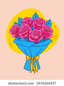 Rose vector illustration, engraving . Red flowers and buds