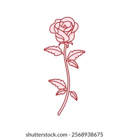 Rose Vector Illustration, Simple Rose Line art Vector, Rose Flower Vector Image, Decorative Element Floral Rose Vector.