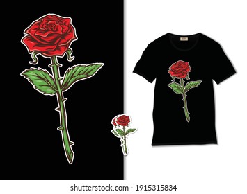 Rose vector. Rose illustration with t shirt design