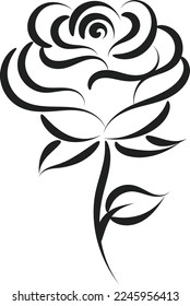 Rose Vector Image. Line Art Tattoo. Rose flower on white background for holiday or retro design