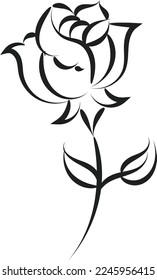 Imagen del vector Rose. Line Art Tattoo. Flor de rosa sobre fondo blanco para vacaciones o diseño retro