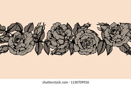 Rose vector lace by hand drawing.Beautiful flower on brown background.Rose lace art highly detailed in line art style.Flower tattoo on vintage paper.