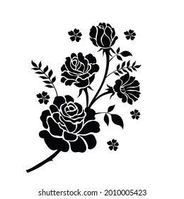 Rose vector with leaves.rose motif on a white background. Hand drawing. Vector illustration.