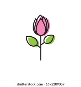 rose vector logo design template, minimal line petal beauty icon, vector illustration