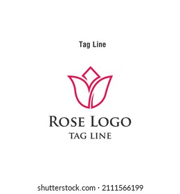 rose vector logo template design minimal beauty petal line icon flower salon abstract sign vector illustration