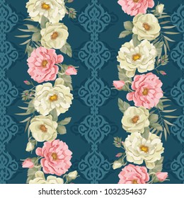 Rose vector. Seamless floral pattern with roses. Floral vector seamless background. Botanical wallpaper. 