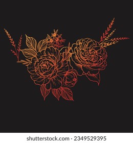 Rose vector set by hand drawing.Beautiful flower on white background.Rose art highly detailed in line art style.Freedom rose for wallpaper