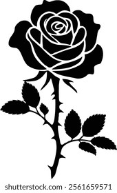 a rose vector silhouette with leaf and thorns