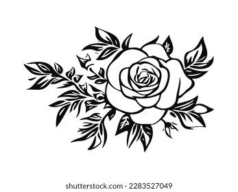 Rose. Ilustración de material vectorial eps10. Fondo blanco. Tatuaje también.