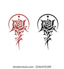 Vetor de rosa, Vetor de rosa tribal projeto de tatuagem de rosa tribal, ícone, design de logotipo de flor
