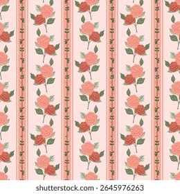 rosa vinhas listras verticais verão sem costura padrão. Textura de botânica retro floral para têxteis, envoltório