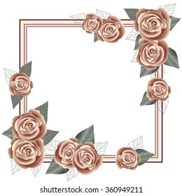 Rose vintage frame for a postcard, square form, spring pattern