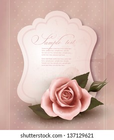 Rose with a vintage greeting card. Vector.