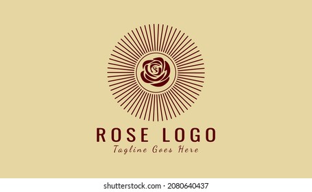 Rose vintage logo vector. Aesthetic line art rose logo design for beauty care, spa, skin care, yoga ,women fashion and beauty clinic treatment. Initial modern logo brand identity for feminine company.