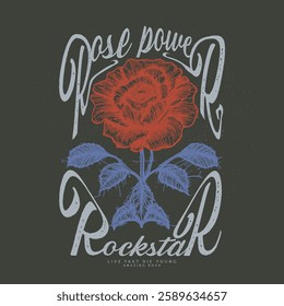 Rose vintage music poster artwork. vintage read rose graphic, women's rock and roll t-shirt design, Read rose Flowers vector graphics, fashion woman print, girls graphics design for Rose flowers print