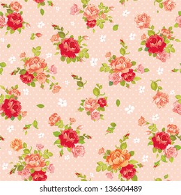 Rose vintage seamless pattern on light design background, vector illustration