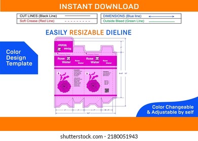 Rose Water box packaging design template and 3D box design