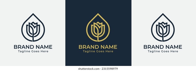 Rose Water Drop Flower Floral Logo Concept icon sign symbol Element Design. Cosmetics, Jewellery, Jewelry, Beauty, Beauty salon, Boutique, Spa, Tulip Logotype. Vector illustration template