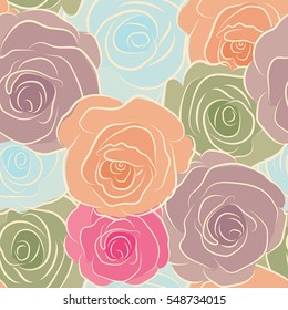 Rose watercolor flower illustration. Vector seamless pattern of stylized roses.