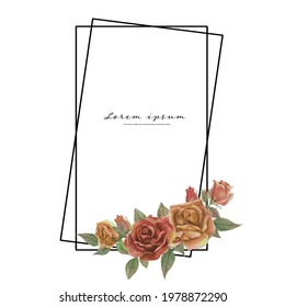 Rose watercolor frame. Floral wreath vector illustration.