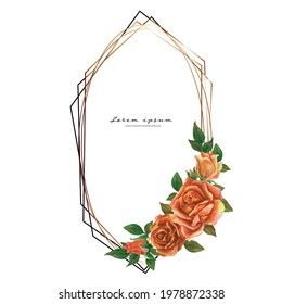 Rose watercolor frame. Floral wreath vector illustration.