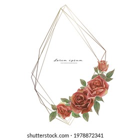 Rose watercolor frame. Floral wreath vector illustration.