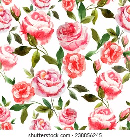rose, watercolor, pattern