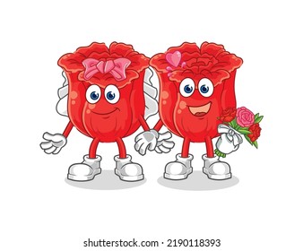 la caricatura de la boda rosa. vector de mascota de dibujos animados