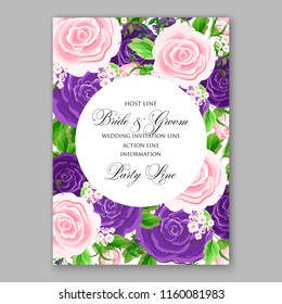 Rose wedding invitation card Vector floral illustration template