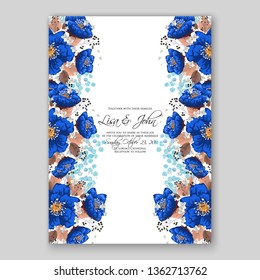 Rose wedding invitation floral background vector template card peony anemone greenery herbs wreath ranunculus