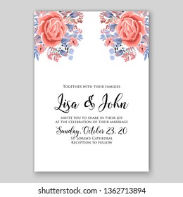 Rose wedding invitation floral background vector template card peony anemone greenery herbs wreath ranunculus
