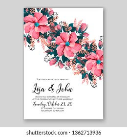 Rose wedding invitation floral background vector template card peony anemone greenery herbs wreath ranunculus