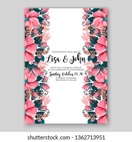 Rose wedding invitation floral background vector template card peony anemone greenery herbs wreath ranunculus