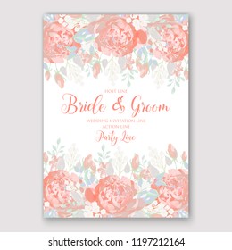 Rose wedding invitation Floral vector background peony