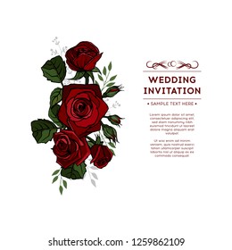 Rose wedding invitation Floral vector background red rose. Vector.