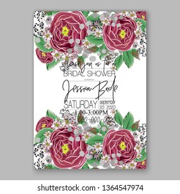 Rose wedding invitation peony floral bridal shower wreath background vector card template