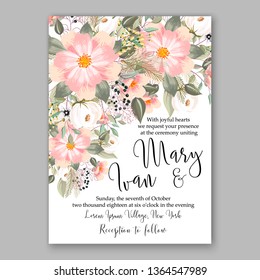 Rose wedding invitation peony floral bridal shower wreath background vector card template