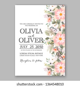 Rose wedding invitation peony floral bridal shower wreath background vector card template