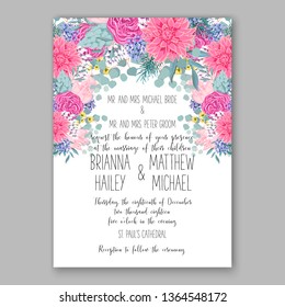 Rose wedding invitation peony floral bridal shower wreath background vector card template